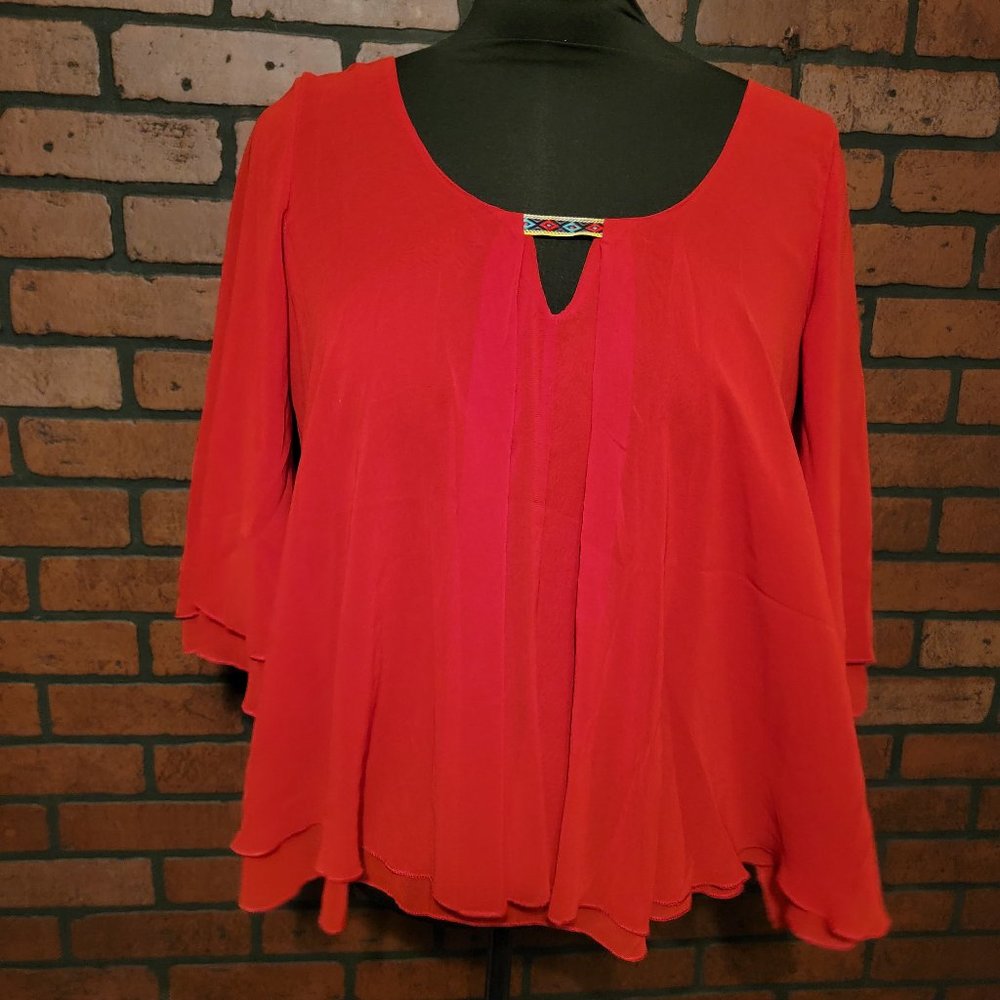 J & M Clothing Sheer Top - Size Large. Rust color